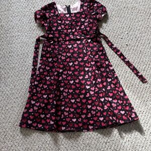 Heart Patterned Pink and Black Kids Dress